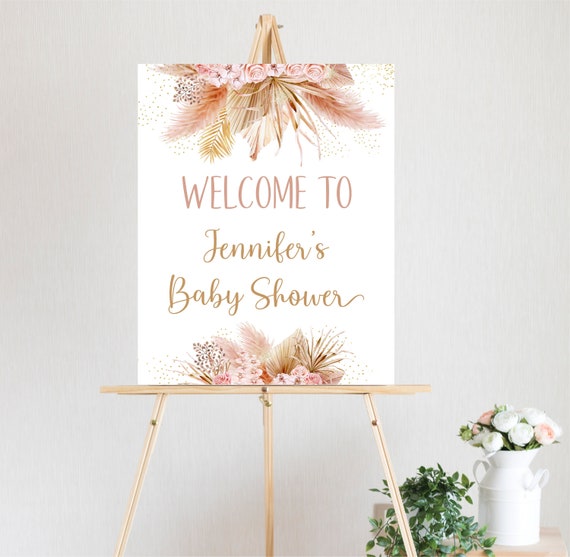Editable Pampas Grass Baby Shower Welcome Sign Bohemian Baby Shower Tropical Desert Boho Pink Gold Floral Digital Download A625 Il_570xn