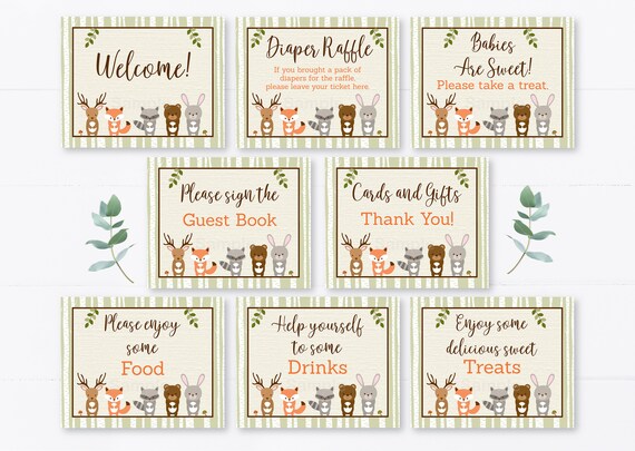 Woodland Baby Shower Signs Woodland Animals Forest Animals Gender Neutral 8 Printable Table Signs Bundle Digital Instant Download A187 Il_570xn
