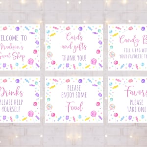 Editable Sweet One Candy Shop Birthday Signs Table Signs Set of 6 Party Signs Sweet Shop Lollipop Candy Party Sweets Digital Download A659