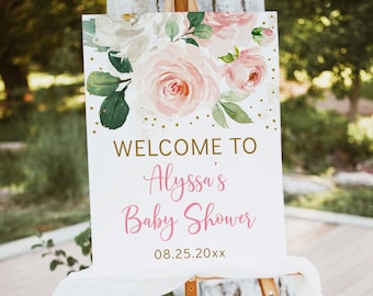 Editable Blush Pink Floral Welcome Sign Blush & Gold Floral Baby Shower Girl Baby Shower Digital Printable Instant Download Template A492