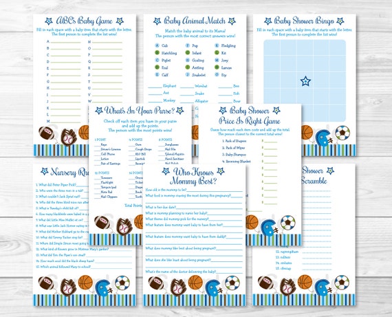 Sports Baby Shower Games Package / 8 Printable Games / Sports Baby Shower / Baby Boy Shower Games / INSTANT DOWNLOAD A274 Il_570xn