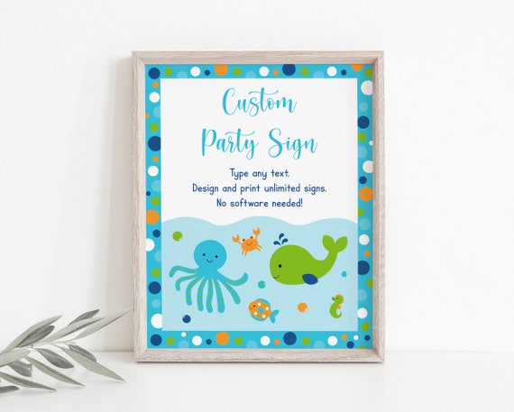 Editable Blue Under The Sea Party Sign Under The Sea Baby Shower Nautical Whale Sea Creature Baby Boy Printable Digital Download A229 Il_570xn