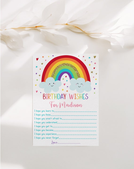 Editable Rainbow First Birthday Wishes Rainbow Birthday Girls Etsy