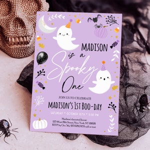 Edytowalny Upiorny Jeden Duch Urodziny Zaproszenie Halloween Duch Pierwsze Urodziny Zaproszenie Fioletowy Duch Dziewczyna Halloween Party Cyfrowe Pobieranie A636