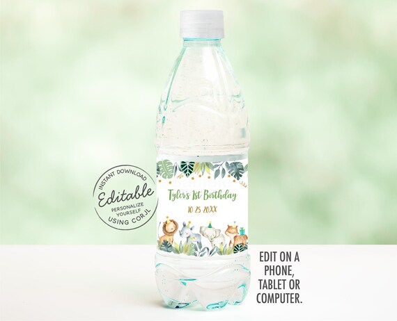 EDITABLE Safari Birthday Water Bottle Labels, Party Animals, Boy Safari, Wild One, Jungle, Zoo Animals, Printable, Instant Download A518 Il_570xn