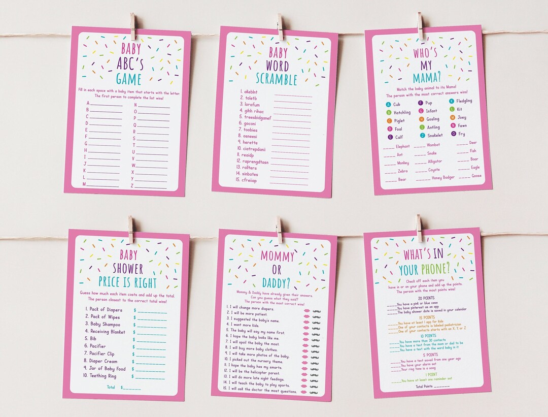Pink Baby Sprinkle Games Package Baby Girl Sprinkle Rainbow Sprinkle 6 ...