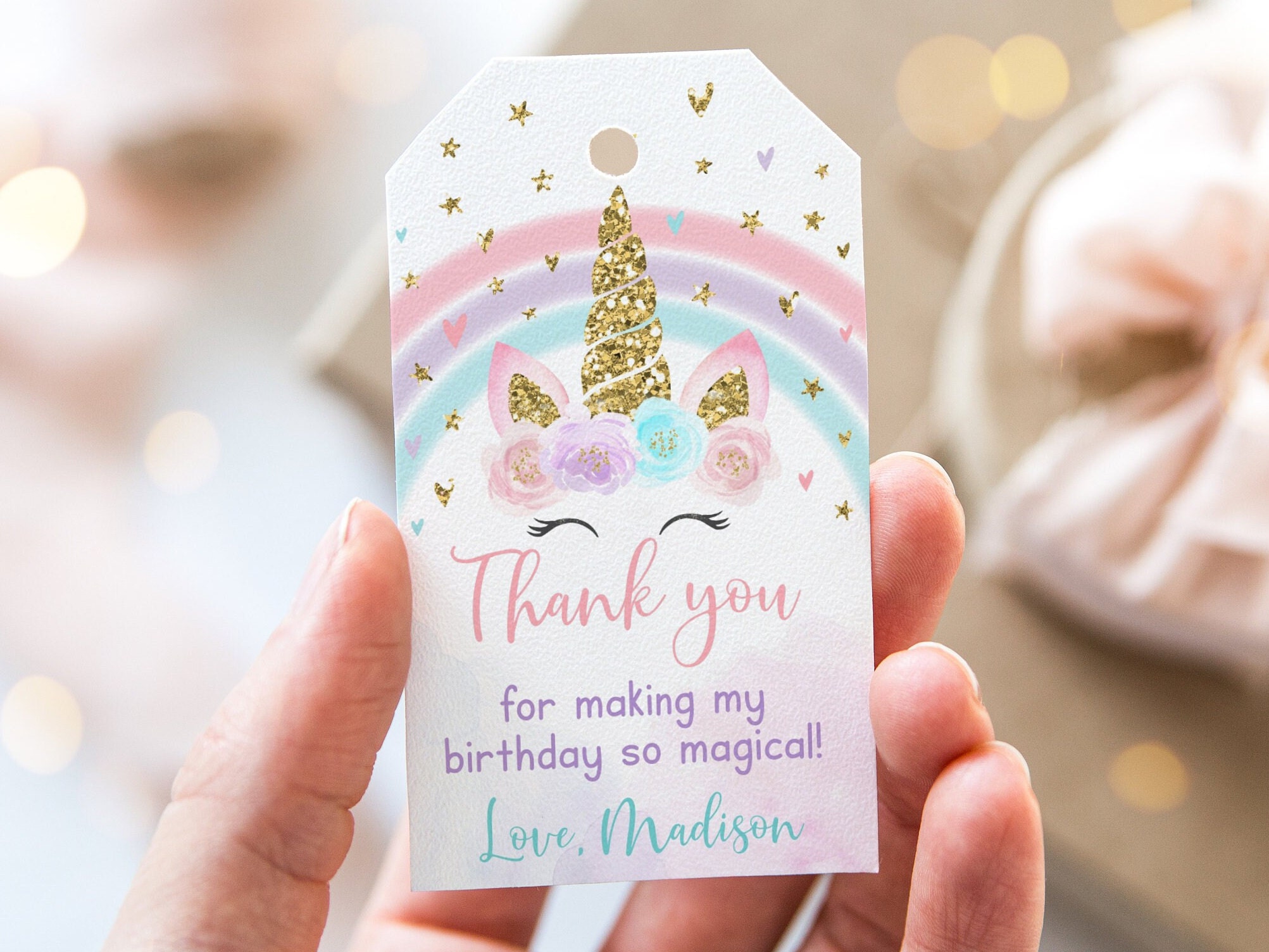 24 Personalised Unicorn Birthday Stickers – Thank You For Coming To My Party – Giggle Amore 3 thumbnail image