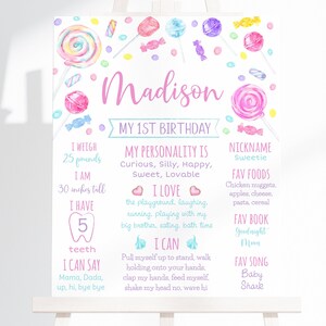 Editable Sweet Shop Birthday Milestone Sign Candy Birthday Sweet Shop First Birthday Lollipop Candies Candy Party Digital Download A659