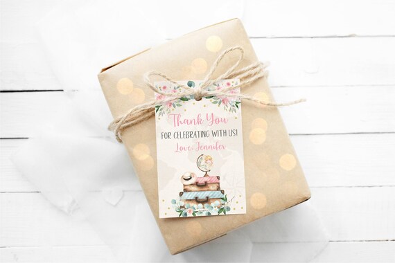 Editable Travel Bridal Shower Favor Tag Thank You Tag Miss To Mrs Bridal Shower Pink Gold Floral Eucalyptus Map Globe Digital Download B200 Il_570xn