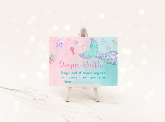 Mermaid Diaper Raffle Cards Mermaid Baby Shower Under The Sea Baby Shower Girl Baby Shower Pink Purple Gold Printable Digital Download A615 Il_570xn