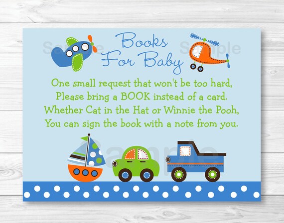 Vehicles Book Request Cards / Vehicle Baby Shower / Car / Airplane / Truck / Boat / Helicopter / INSTANT DOWNLOAD A363 Il_570xn