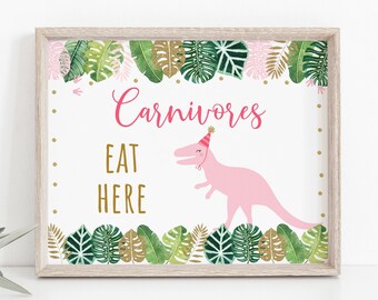 Carnivores Dinosaur Birthday Sign, Dinosaur Birthday, Pink & Gold Dinosaur, Girl Dinosaur, Food Table Sign, PRINTABLE Instant Download A507