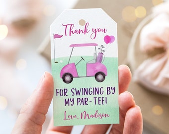 Editable Golf Birthday Thank You Tags Favor Tags Hole in One Birthday Pink Golf First Birthday Par-tee Girl 1st Birthday Digital A695