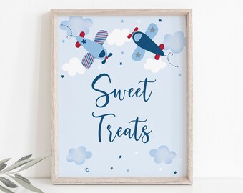 Airplane Sweet Treats Sign, Airplane Birthday, Airplane Party, Boy First Birthday, Dessert Sign, Clouds, Stars, Printable, Digital A566