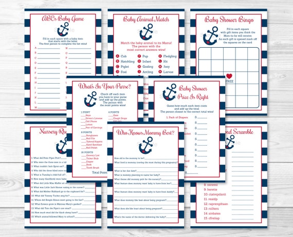 Nautical Anchor Baby Shower Games Package / 8 Printable Games / Nautical Baby Shower / Boy Baby Shower Games / INSTANT DOWNLOAD A212 Il_570xn