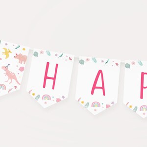 Editable Pink Dinosaur Birthday Banner Boho Dinosaur Birthday, Girl Dinosaur Party, Pink Purple Pastel Dinosaurs, Digital Download A736