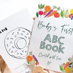 Baby&#39;s First ABC Book, Locally Grown Baby Shower Alphabet Coloring Book, Baby Shower Coloring Pages, Baby Shower Activity, Download A772