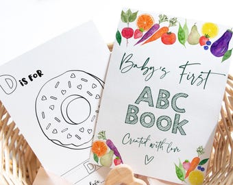Baby's First ABC Book, Locally Grown Baby Shower Alphabet Coloring Book, Baby Shower Coloring Pages, Baby Shower Activity, Download A772