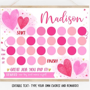 Editable Hearts Reward Chart, Hearts Sticker Chart, Pink Gold Hearts, Potty Training, Behavior Chart, Chore Chart Printable Digital A657