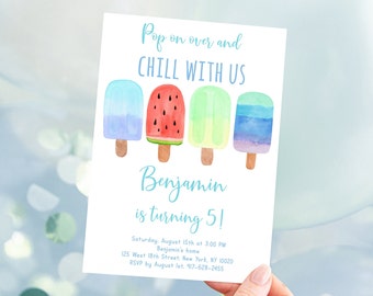 Editable Popsicle Birthday Invitation Popsicle Birthday Invite Pop On Over Chill With Us Boy Blue Popsicle Party Ice Cream Digital A674