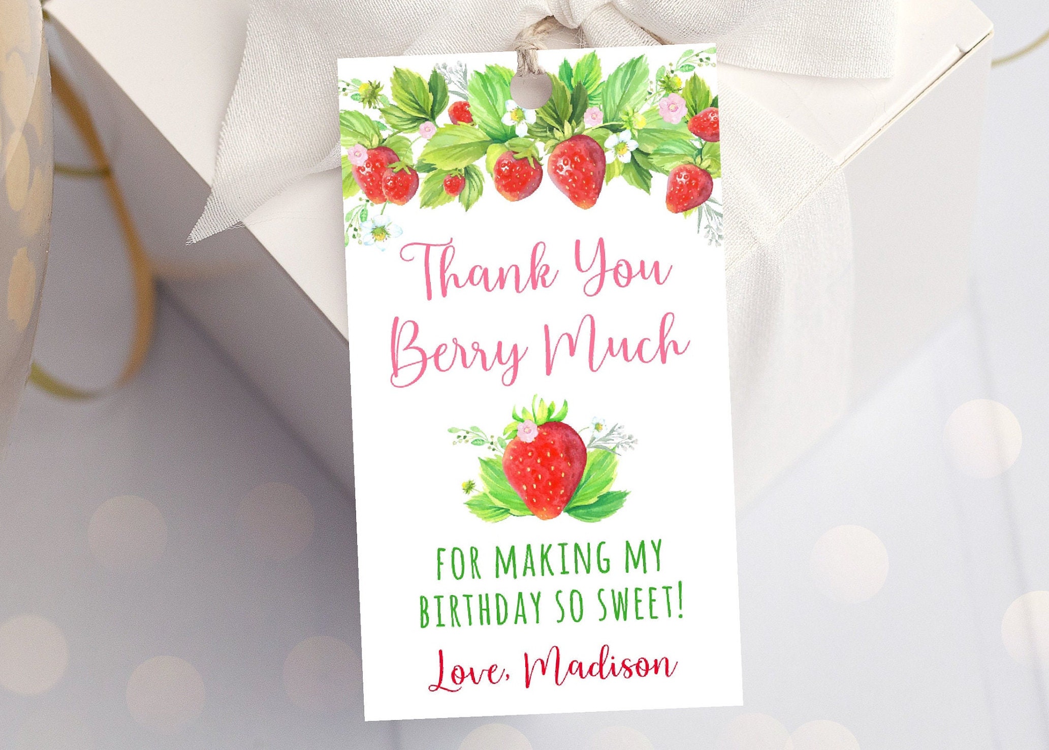 Editable Strawberry Birthday Thank You Tags Favor Tags Berry - Etsy