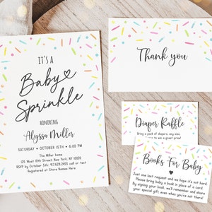 Editable Baby Sprinkle Invitation Bundle Gender Neutral Baby Sprinkle Confetti Watercolor Sprinkles Diaper Raffle Book Card Suite A642