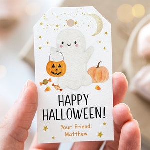 Editable Happy Halloween Favor Tags Boo Ghost Halloween Treat Tags Trick Or Treat Tags Boy Girl Halloween Party Tags Pumpkin Candy Corn A702