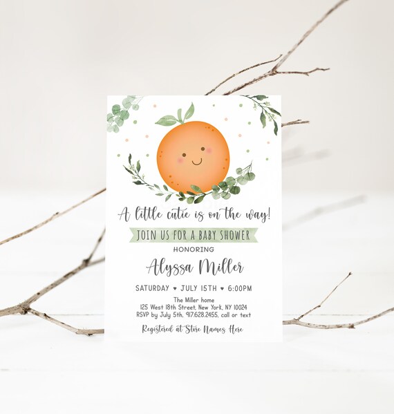 Editable Little Cutie Baby Shower Invitation Little Cutie on the way Clementine Summer Gender Neutral Coed Printable Instant Download A535 Il_570xn
