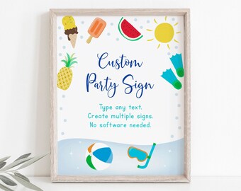 Edytowalny znak urodzinowy na imprezę przy basenie dla chłopców, lody urodzinowe na basenie, ananas na imprezę przy basenie, do druku cyfrowego, natychmiastowe pobranie, Corjl A534