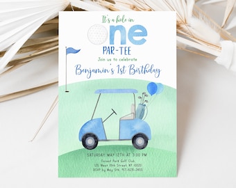 Editable Hole in One Birthday Invitation Golf First Birthday Par-tee Golf 1st Birthday Invite Boy First Birthday Digital Download  A695