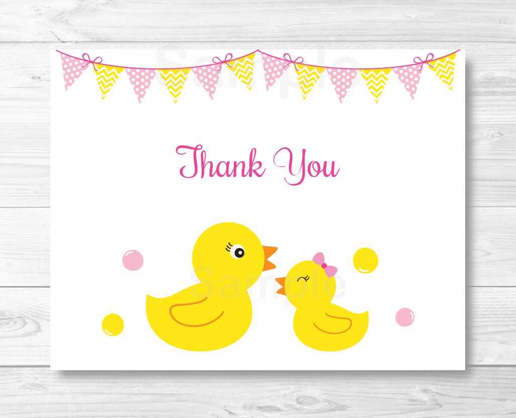 Cute Pink Rubber Duck Thank You Card Baby Shower Cute Pink Rubber Duck Thank You Card Baby Shower Yellow Folded Template Printable Instant A393