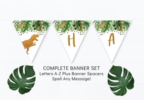 Dinosaur Birthday Banner Gold Dinosaur Happy Birthday Banner T Rex Dinosaur Safari Dinosaur Dig Party Letters A Z Printable Digital A498 By Little Prints Inc Catch My Party