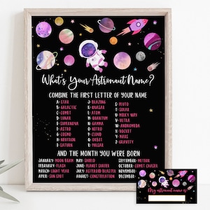 What's Your Astronaut Name Game Pink Space Birthday Astronaut Birthday Galaxy Planets Outer Space Party Rocket Ship Download A654