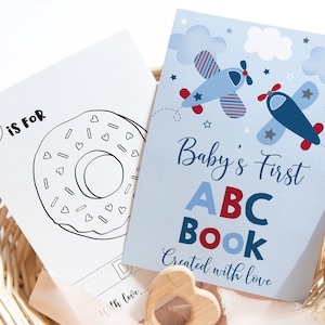 Livro ABC Jogo de Chá de Bebê Avião Alfabeto Livro para Colorir Primeiro ABC Livro Chá de Bebê Páginas para Colorir Bebê Menino Download Digital A566