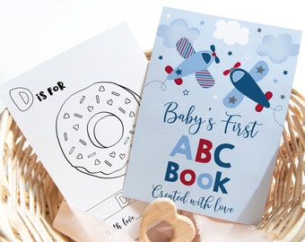 ABC Book Baby Shower Game Airplane Alphabet Coloring Book Baby's First ABC Book Baby Shower Coloring Pages Baby Boy Digital Download A566