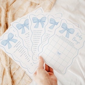 Coquette Blue Bow Baby Shower Games Bundle Set of 15 Editable Digital Download A742