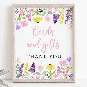 Wildflower Cards and Gifts Birthday Party Sign Little Wildflower Birthday Flower Birthday Pink Floral Garden Party Digital Download A672