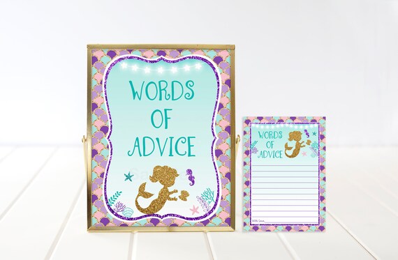 Mermaid Baby Shower Advice Cards Under The Sea Baby Shower Purple Teal Gold Girl Baby Shower Digital Printable Instant Download A462 Il_570xn