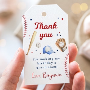 Editable Baseball Birthday Thank You Tags Favor Tags Rookie of the Year Baseball First Birthday Baseball Party Digital Download A713