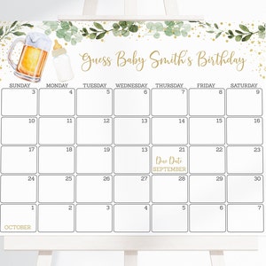Editable Baby Is Brewing Baby Due Date Calendar Game Beer Baby Shower Greenery Gender Neutral Guess Baby's Birthday Digital Printable A526