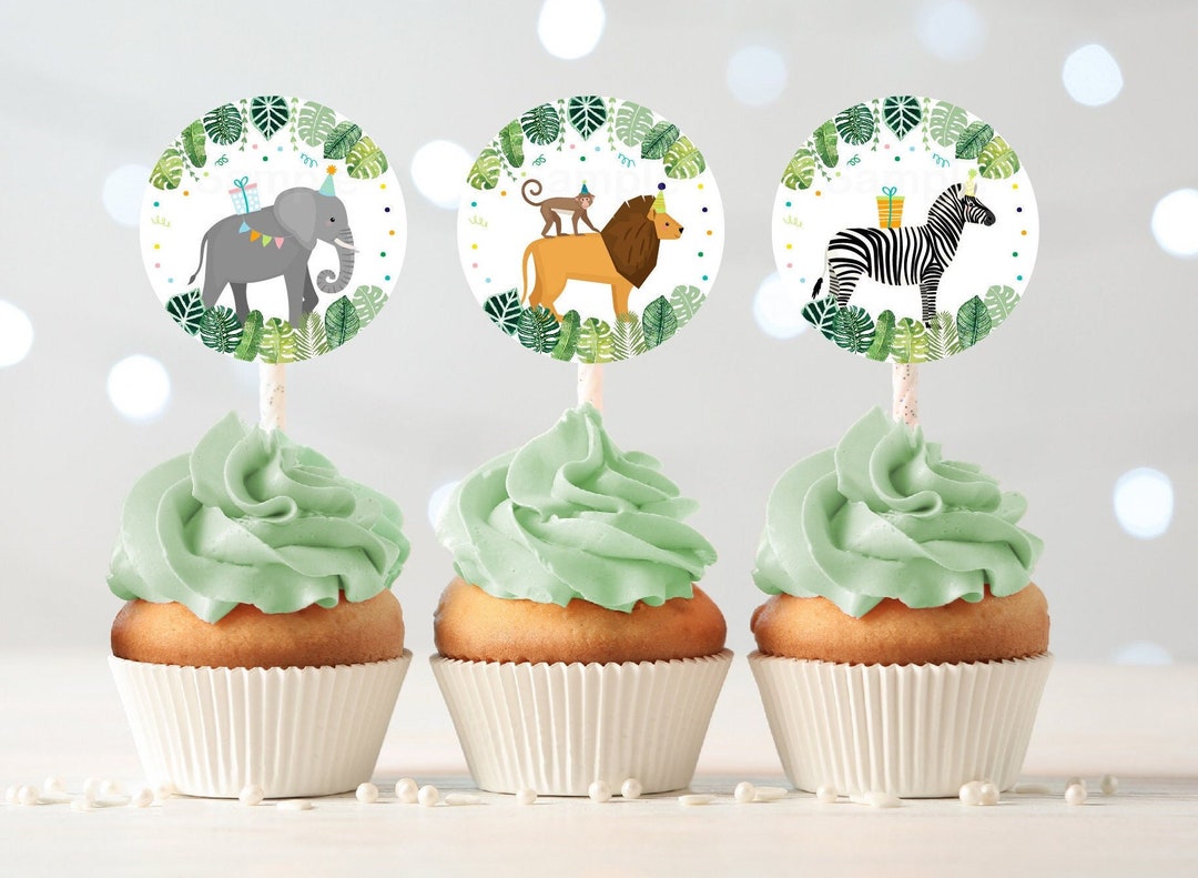Party Animal Birthday Cupcake Toppers Wild One Birthday Safari Etsy