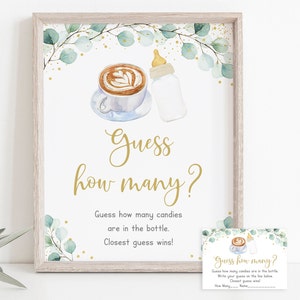 Baby Is Brewing Guess How Many Game Coffee Baby Shower Baby Is Brewing Shower Greenery Gold Coed Gender Neutral Digital Download A601