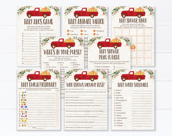 Little Pumpkin Baby Shower Games Package Greenery Pumpkin Truck Fall Autumn Gender Neutral 8 Printable Games Instant Download A551 Il_570xn