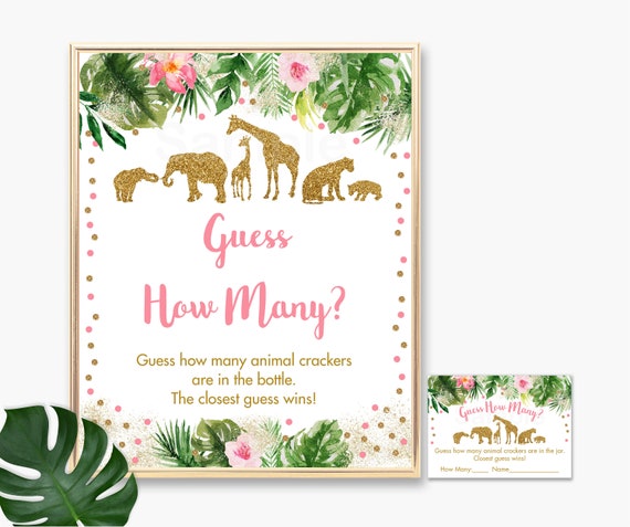 Pink & Gold Safari Guess How Many Game, Safari Baby Shower, Girl Safari, Safari Animals, Jungle Animal, Guessing Game, Printable A477 Il_570xn