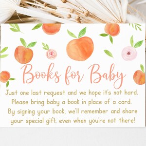 Peach babyshower boek verzoekkaarten Little Peach babyshower aquarel perzik bloemen meisje boeken voor baby digitale download A668
