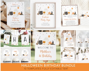 Editable Spooky One Ghost Birthday Invitation Bundle Ghost First Birthday Invite Boy Pumpkin Halloween Party Digital Download Template A702