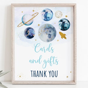 Cartes et cadeaux Galaxie sur l'espace, anniversaire, or bleu, galaxie, lune, planètes, espace, fête, fusée, garçon, téléchargement numérique, A631