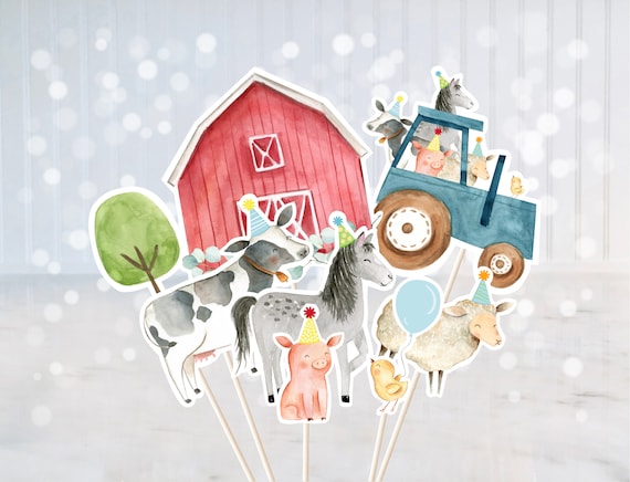 Farm Birthday Centerpiece Cake Toppers Cut Outs Farm Animal Barnyard Birthday Boy Farm Decor Digital Printable Instant Download A511 Il_570xn