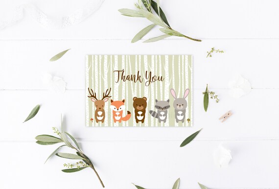 Woodland Thank You Card Woodland Baby Shower Woodland Animals Forest Animals Gender Neutral Printable Digital Instant Download A187 Il_570xn