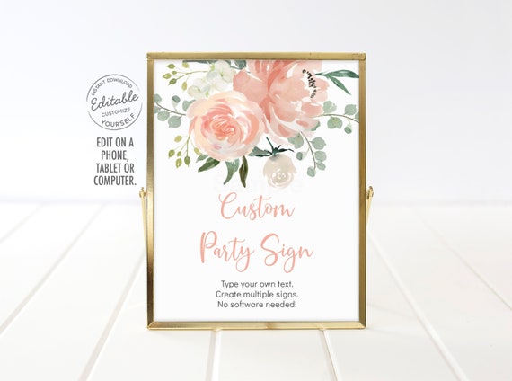 EDITABLE Peach Floral Table Sign Peach Floral Baby Shower Sign Soft Peach Girl Baby Shower Digital Printable Instant Download Corjl A489 Il_570xn